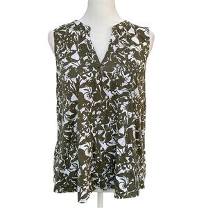 Liz Claiborne Olive Green Floral Sleeveless Popover Top
